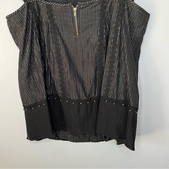 Nanette Lepore Vintage 2000s Isis Pinstripe Embroidered Chain Blouse Top Size 4 - Picture 14 of 16